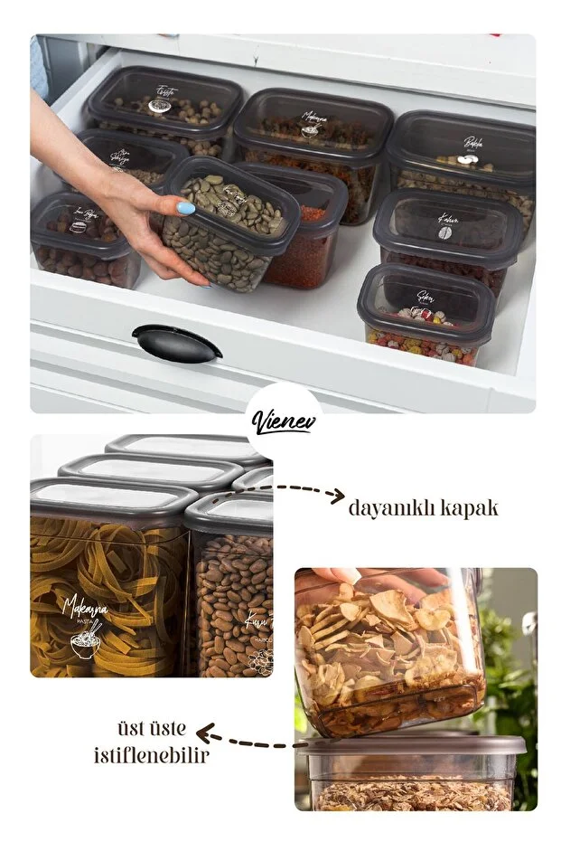 Beyaz Serigrafi Etiketli 12li Set Peggy Şeffaf Kapaklı Uzun Dikdörtgen Saklama Kabı 3,2 Litre